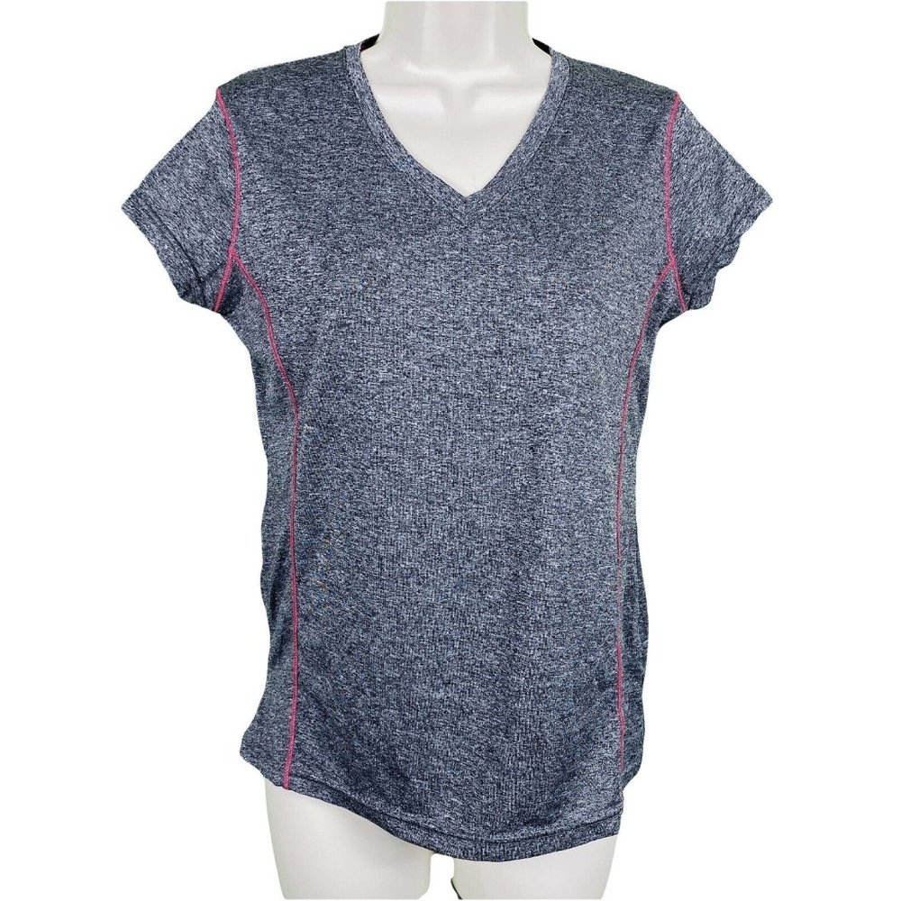 Womens Ikonik Sz PM Heather Gray Cap Sleeve V-Neck Activewear Top
